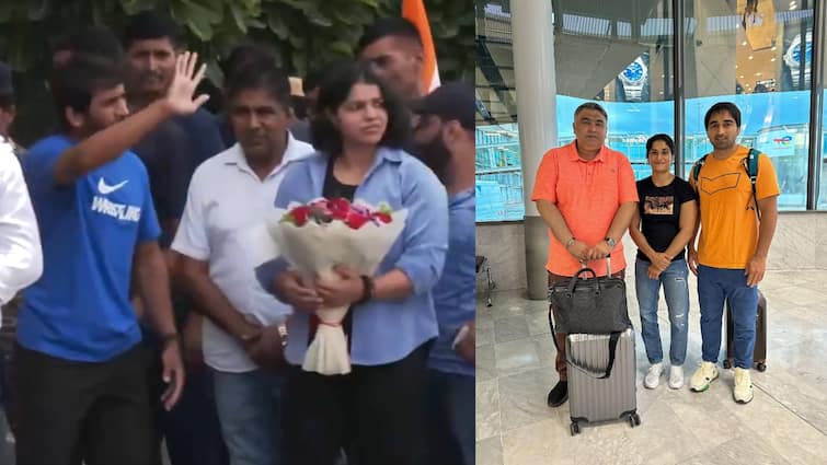 Indian wrestler Vinesh Phogat receives a warm welcome at Delhi IGI Airport Vinesh Phogat: વતન પહોંચાતા જ ભાવુક થઈ વિનેશ ફોગાટ, દિલ્હી એરપોર્ટ પર કરવામાં આવ્યું ભવ્ય સ્વાગત