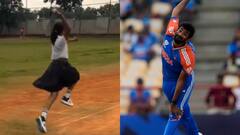 'लेडी बुमराह' ने किया कमाल, स्कूल यूनिफॉर्म में कॉपी किया एक्शन