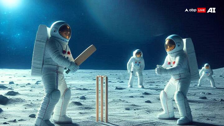 क्रिकेट खेलते हुए बल्लेबाज और विकेटकीपर की जुगलबंदी दिखाई गई है, एआई ने बताया कि आपको गॉसिप करते हुए एस्ट्रोनॉट का सूट पहनना ही होगा. मजेदार बात ये है कि चांद पर सभी की जर्सी एक सी होगी.