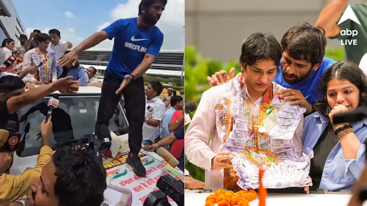 Indian wrestler Bajrang Punia spotted standing on national flag poster while receiving Vinesh Phogat in Delhi gets heavily criticized Bajrang Punia: জাতীয় পতাকায় পা! বিনেশকে স্বাগত জানাতে গিয়ে বিতর্কে জড়ালেন বজরঙ্গ