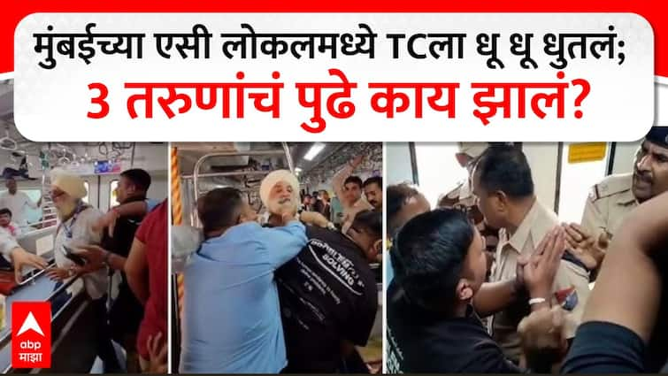 There was an incident where three passengers beat up a TC in Mumbai's AC local After this, RPF jawans also entered marathi news मुंबईच्या एसी लोकलमध्ये टीसीला धू धू धुतलं, शर्ट फाडला, बुक्के मारले; 3 तरुणांचं पुढे काय झालं?