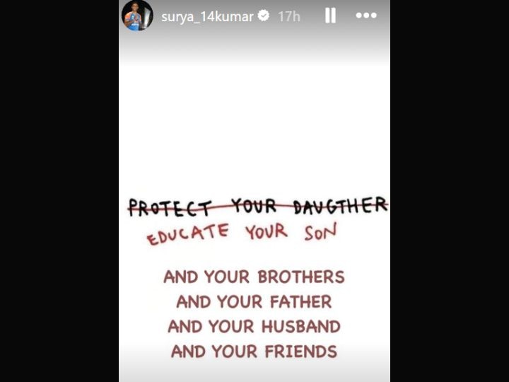 Suryakumar Yadav Posts 'Educate Your Son' Instagram Story Amid Protests Over Kolkata Doctor Rape-Murder Case