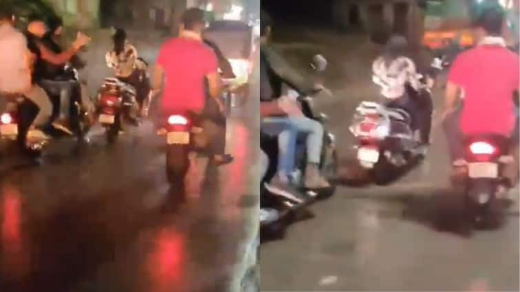 Men On Bikes Harass Woman Riding Scooter At Night Video Goes Viral Viral Video: స్కూటీపై వెళ్తున్న యువతిని వెంబడించిన ఆకతాయిలు, అసభ్యంగా తాకుతూ వేధింపులు - వీడియో