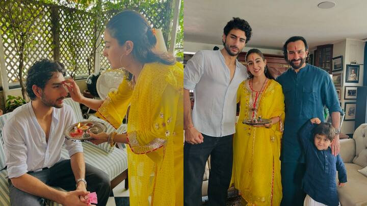 Sara Ali Khan : நெற்றியில் திலகமிட்டு ராக்கி கட்டி, ரக்ஷா பந்தனை கொண்டாடியுள்ளார் பாலிவுட் நடிகை சாரா அலி கான்.