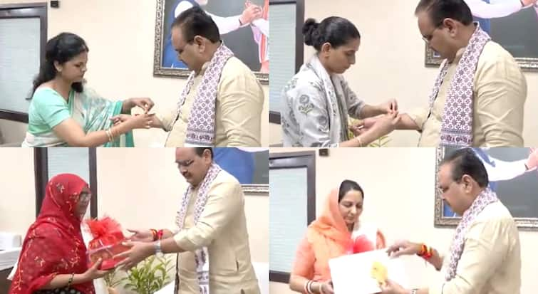 Rakshabandhan 2024 Indian Army Martyrd Soldiers Wife ties Rakhi to CM Bhajan Lal Sharma  वीरांगनाओं ने CM भजनलाल शर्मा की कलाई पर बांधी राखी, कुछ यूं मनाया रक्षाबंधन का त्योहार