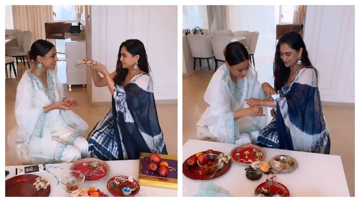 Actress Nia Sharma on Monday celebrated the festival of Raksha Bandhan by tying rakhi to her brother Vinay, and 'Ek Hazaaron Mein Meri Behna Hai’ co-star Krystle D'Souza.