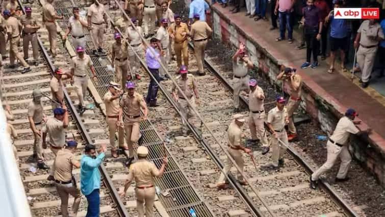 Badlapur school protest after sexual abuse of two school girls routes of 10 trains changed  Maharashtra: બદલાપુરમાં સ્કૂલની બાળકીઓ સાથે યૌન શોષણ બાદ ભારે વિરોધ-પ્રદર્શન, 10 ટ્રેનોના રુટ બદલાયા