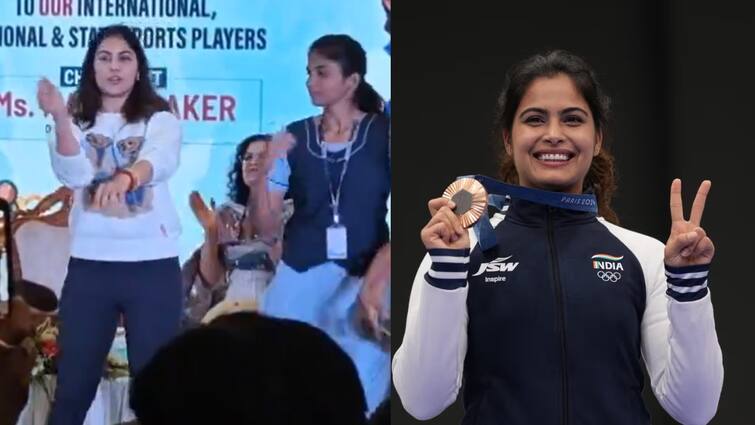 manu bhaker dance kala chashma song video goes viral with school students after paris olympics 2024 bronze medal win Watch: मनु भाकर ने लगाए ठुमके, 'काला चश्मा' गाने पर डांस का वीडियो वायरल; गाना गाकर भी लूटी महफिल