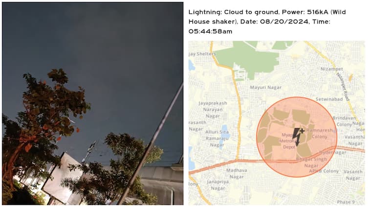 Today Early Morning 516 KA Intense Lightning Strikes near Miyapur Metro Depot in Hyderabad Hyderabad Rains: పిడుగులా? బాంబులా? భూకంపమా?- వేకువజామున శబ్దాలకు నిద్రలోంచి లేచి కూర్చున్న హైదరాబాద్ వాసులు