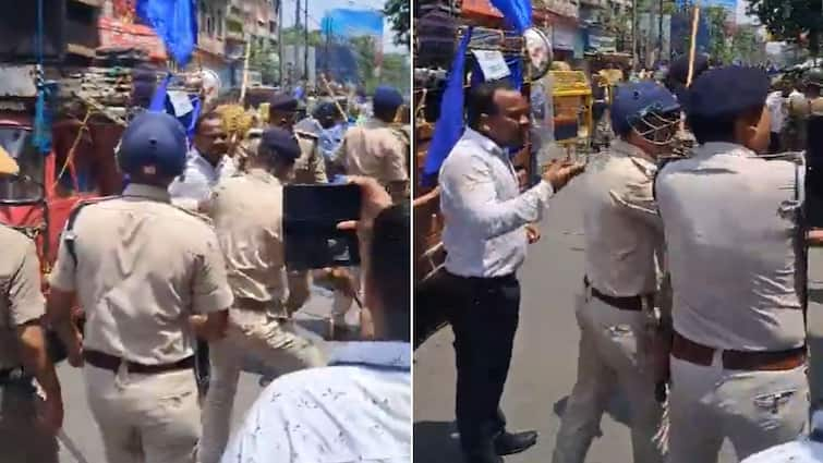 Patna bharat bandh Cop Accidently Hits SDM With Stick In Bihar Patna Cop Accidently Hits SDM With Stick During 'Bharat Bandh' Protest In Bihar — On Cam