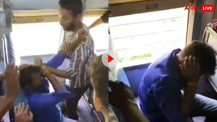 Two thieves caught stealing in Indian Railways were brutally beaten by the public video goes viral Video: चोरी करते हुए पकड़े गए दो चोर, यात्रियाें ने दोनों को एक-दूसरे से पिटवाया, वीडियो वायरल