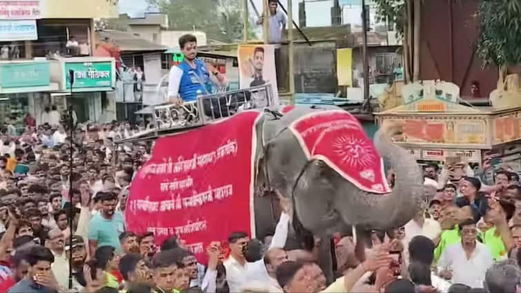 Swapnil Kusale Elephant Procession Receives Unique Welcome Kolhapur Paris Olympics 2024 Bronze Medal Swapnil Kusale Made To Sit On Elephant In Procession As Kolhapur Welcomes Paris Olympics Medallist | WATCH VIDEO