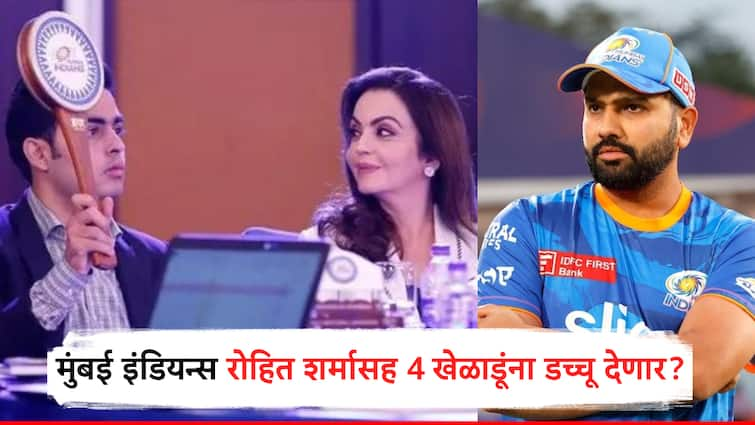 IPL 2025 Mumbai Indians likely to release 4 players including Rohit Sharma Big update ahead of IPL mega auction IPL 2025: मुंबई इंडियन्स रोहित शर्मासह 4 खेळाडूंना डच्चू देणार?; आयपीएलच्या मेगा ऑक्शनआधी मोठी अपडेट