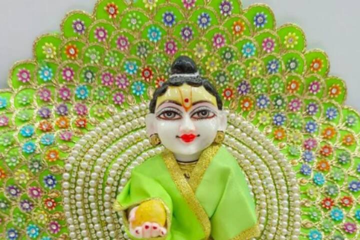 लड्डू गोपाल पर हरा रंग काफी खूबसूरत लगता है. मोतियों से बनी यह पोशाक आप किसी बड़ी दुकान से खरीद सकते हैं.