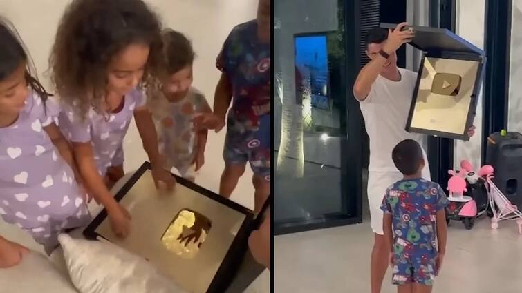 Cristiano Ronaldo celebrates reaching one million subscribers on YouTube with his family Cristiano Ronaldo: