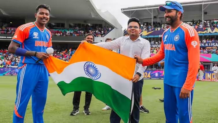 Jay Shah Statement like barbados indian team will host flag in champions trophy 2025 and world test championship final if we get blessings jay shah Jay Shah: બાર્બાડૉસ બાદ હવે પાકિસ્તાનમાં તિરંગો લહેરવા દેશે ટીમ ઇન્ડિયા ? જય શાહે કરી મોટી ભવિષ્યવાણી