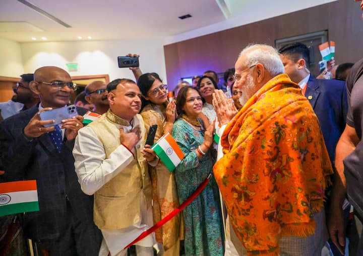 Prime Minister Narendra Modi was welcomed by the Indian community upon his arrival in Kyiv, Ukraine. (Photo: PTI)