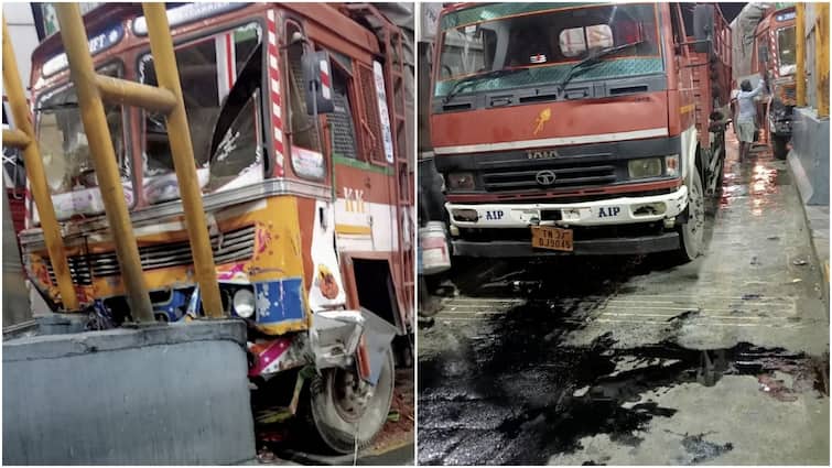 A truck collided with an accident at vikravandi toll; One employee was killed விக்கிரவாண்டி சுங்கச்சாவடியில் லாரி மோதி விபத்து... பணியாளர் ஒருவர் பலி...  அதிகாலையில் சோகம்