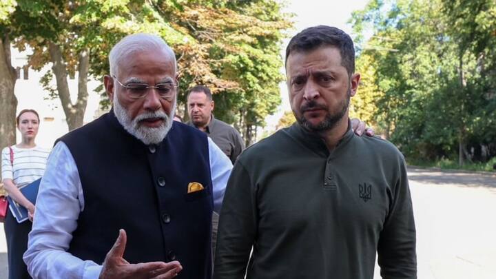 PM Narendra Modi, who was on a visit to Ukraine, met President Volodymyr Zelenskyy. (Photo: ANI)