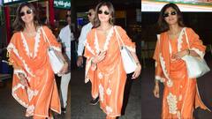 Shilpa Shetty Airport Look: आंखों पर चश्मा...ऑरेंज सूट, एयरपोर्ट पर देसी लुक में स्पॉट हुईं शिल्पा शेट्टी, देखिए खूबसूरत तस्वीरें