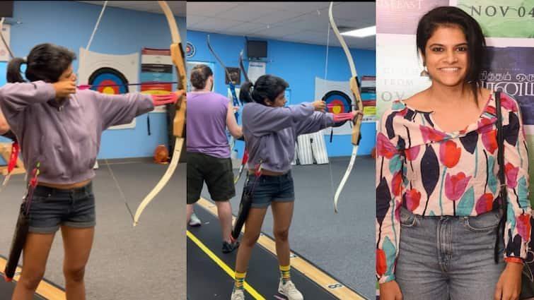 Bigg boss fame  Maya krishnan exposes her archery skills through instagram video Watch Video : கலக்குறியே மாயா! உனக்குள் இப்படி ஒரு திறமையா... வாய் பிளக்க வைக்கும் வீடியோ