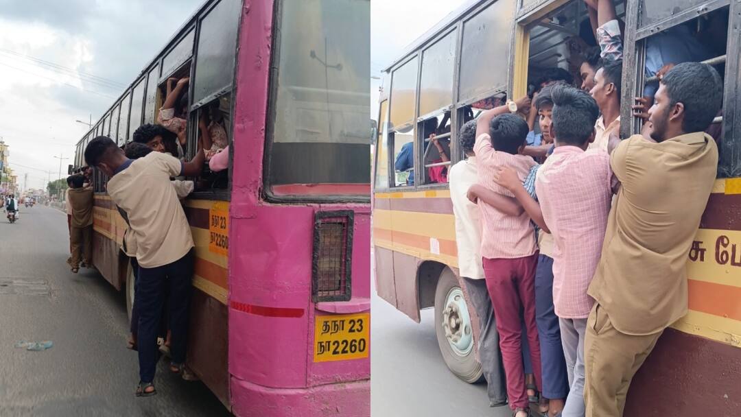 ஆபத்தை உணராமல் படியில் தொங்கியபடி பள்ளி மாணவர்கள் பயணம் Tirupattur school students travel by hanging on to the steps without realizing the danger - TNN ஆபத்தை உணராமல் படியில் தொங்கியபடி பள்ளி மாணவர்கள் பயணம்