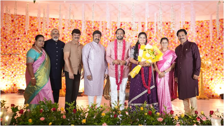 Chiranjeevi and Balakrishna at Ramajogayya Sastry Son Wedding Reception: ప్రముఖ పాటల రచయిత రామజోగయ్య శాస్త్రి పెద్ద కుమారుడు ఓ ఇంటివాడు అయ్యాడు.