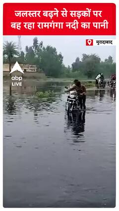 मुरादाबाद में जलस्तर बढ़ने से सड़कों पर बह रहा रामगंगा नदी का पानी #abpnewsshorts