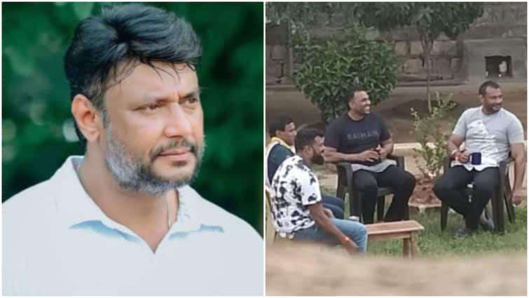 Actor Darshan viral pics 7 Bengaluru central prison officials including jailer suspended சிறையில் ஜாலியான சலுகை? வைரலான தர்ஷன் புகைப்படம்.. அதிகாரிகள் சஸ்பெண்ட்