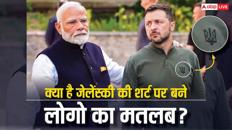 ukraine president Volodymyr Zelenskyy wore special shirt during his meet with pm modi know the meaning of logo appered on shirt पीएम मोदी से मुलाकात के दौरान जेलेंस्की ने पहनी थी ये खास लोगो वाली शर्ट, जानें क्या होता है इसका मतलब?