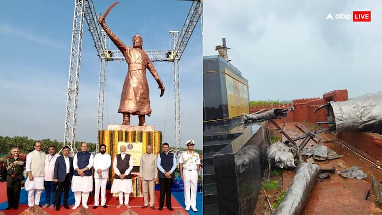 Chhatrapati Shivaji Maharaj Statue Collapse In Maharashtra Sindhudurg Unveiled By Pm Modi Congress taunt even great men are not being spared शिवाजी की जिस मूर्ति का PM मोदी ने किया अनावरण, 8 महीने बाद उसका हुआ ये हाल; कांग्रेस का तंज- महापुरुषों को...