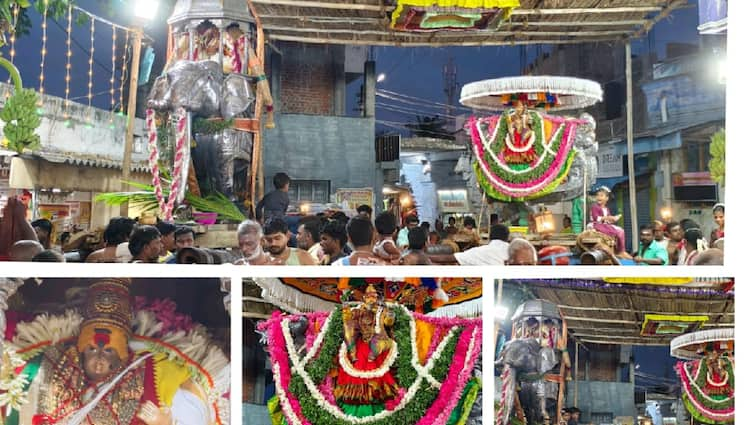 Tiruchendhur temple Swami Kumaravidanga Perumansilver elephant vehicle  silver chariot ride on Uttaruli Road திருச்செந்தூர் கோயிலில் சுவாமி குமரவிடங்க வெள்ளி யானை வாகனத்தில் வீதி உலா