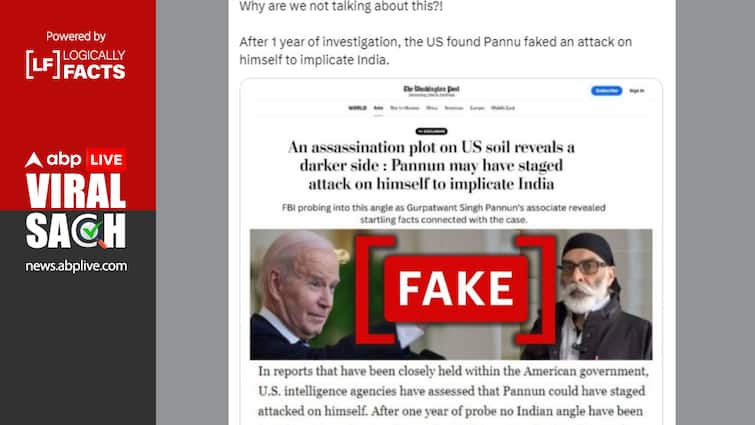 Fake Washington Post Article Screenshot Claims Gurpatwant Singh Pannun Staged Attack on Himself United States Fact Check: Fake Screenshot Claims Pannun Staged Attack On Himself, Washington Post Dismisses Viral Image