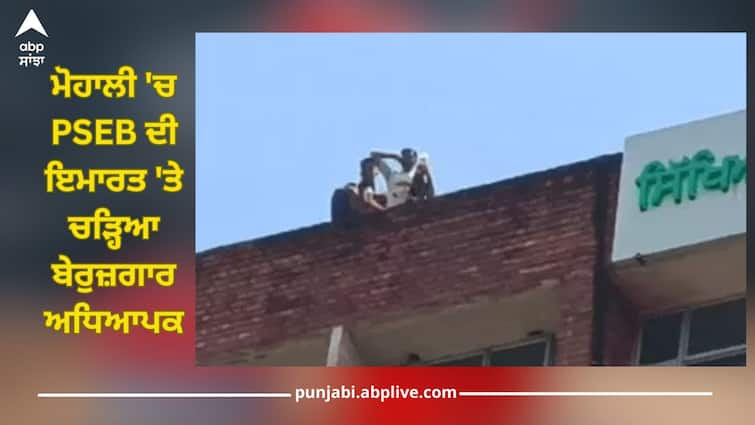 unemployed teachers climbed PSEB building in Mohali and gave a suicide warning, know reason ਮੋਹਾਲੀ 'ਚ PSEB ਦੀ ਇਮਾਰਤ 'ਤੇ ਚੜ੍ਹੇ ਬੇਰੁਜ਼ਗਾਰ ਅਧਿਆਪਕ, ਹੱਥਾਂ 'ਚ ਪੈਟਰੋਲ ਦੀਆਂ ਬੋਤਲਾਂ ਚੁੱਕ ਖੁਦਕੁਸ਼ੀ ਦੀ ਦਿੱਤੀ ਚਿਤਾਵਨੀ, ਜਾਣੋ ਵਜ੍ਹਾ