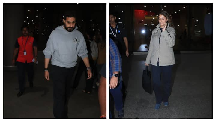 Abhishek Bachchan, along with his mother Jaya Bachchan and sister Shweta Bachchan, were spotted at the Mumbai airport on Tuesday night.