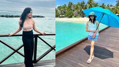 Amritha Aiyer Photos : மாலத்தீவில் விடுமுறையை கொண்டாடும் பிகில் பட நடிகை!