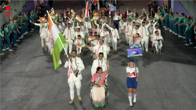 Paralympics 2024 officially inaugurated Sumit Antil and Bhagyashri Jadhav led India in opening ceremony Paris Paralympics: পতাকাবাহক সুমিত, ভাগ্যশ্রী, বর্ণাঢ্য অনুষ্ঠানের মাধ্যমে প্যারিস প্যারালিম্পিক্সের শুভ সূচনা