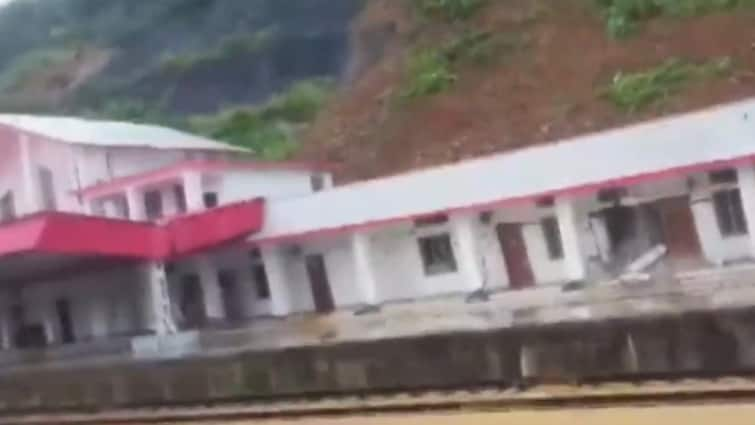 Mizoram News Kawnpui Railway Station Collapses Rain Landslide Viral Video Mizoram: Newly Constructed Kawnpui Railway Station Collapses Due To Rain-Triggered Landslide — VIDEO