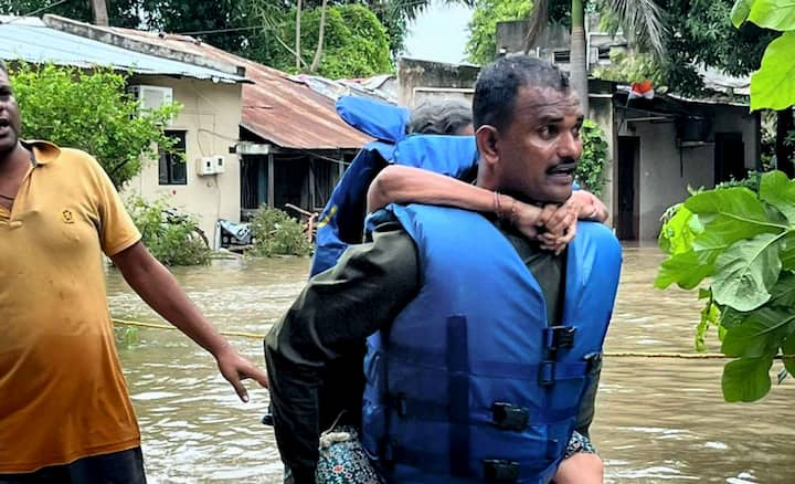 Vadodara experienced severe flooding in many low-lying areas after the Vishwamitri River overflowed, inundating residential neighbourhoods, buildings, roads, and vehicles.