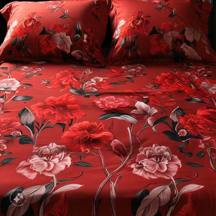 This red flower print bedsheet will give a new look to your bedroom. This will increase the beauty of your bedroom.