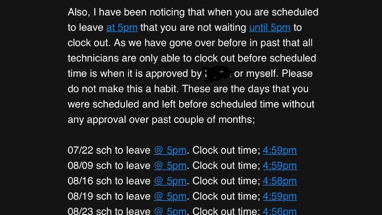 Employer Criticises Employee For Leaving At 4 59 PM Not 5 PM Reddit Viral Post Sparks Debate Employer Criticises Employee For Leaving At 4:59 PM, Not 5 PM—Viral Post Sparks Debate