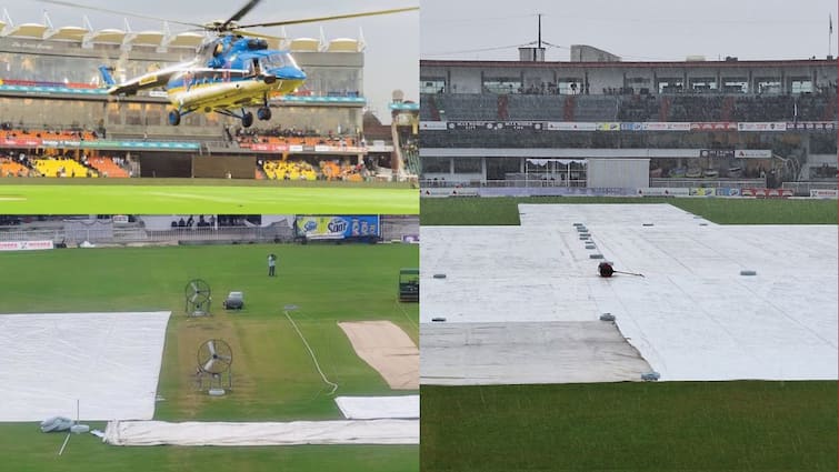 pakistan vs bangladesh 2nd test first day called off after heavy rain rawalpindi pak vs ban test series PAK vs BAN: बारिश की भेंट चढ़ा पाकिस्तान-बांग्लादेश के दूसरे टेस्ट का पहला दिन, पिच सुखाने के लिए लगाया पंखा; फिर भी...