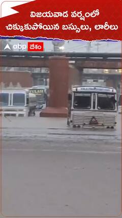 విజయవాడ వర్షంలో చిక్కుకుపోయిన బస్సులు,లారీలు