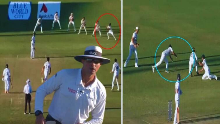 pak vs ban 2nd test pakistan poor fielding dropped catch at slip umpire got shocked video goes viral marathi news Pak vs Ban Test : नाही सुधारणार पाकिस्तान, 3 खेळाडूंना मिळून पकडता आला नाही सोपा कॅच, Video होतोय तुफान व्हायरल