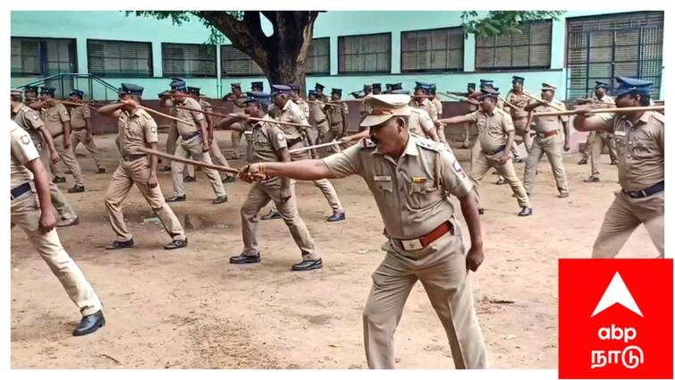 Laththi charge training given to Mayiladuthurai police -tnn பார்க்கவே படுபயங்கரமா இருக்கு : மயிலாடுதுறையில் நடைபெற்ற லத்தி ட்ரில் கவாத் பயிற்சி...!
