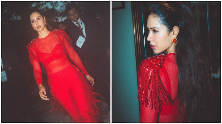 Sonam Bajwa's impeccable style and elegance have made her a household name, and her latest look in a sequined red bodycon dress has left fans and fashion enthusiasts alike in awe.