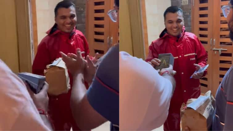 customers surprises zomato delivery agent with birthday celebration video goes viral Viral Video: జొమాటో ఏజెంట్‌ని సర్‌ప్రైజ్ చేసిన కస్టమర్స్, బర్త్‌డే విషెస్‌తో పాటు గిఫ్ట్ కూడా - వీడియో