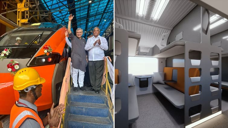 Vande Bharat Sleeper Coach video Railway Minister Railway Minister Unveils Prototype Of Vande Bharat Sleeper Coach, Likely To Be Rolled Out In 3 Months: Video