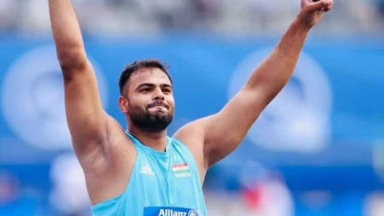 Sumit Antil Javelin Throw Gold Medal Paralympics 2024 Paris Breaks Record Performance Video Sumit Antil Shatters Paralympic Record Twice To Win Gold In Men's Javelin Throw At Paris 2024