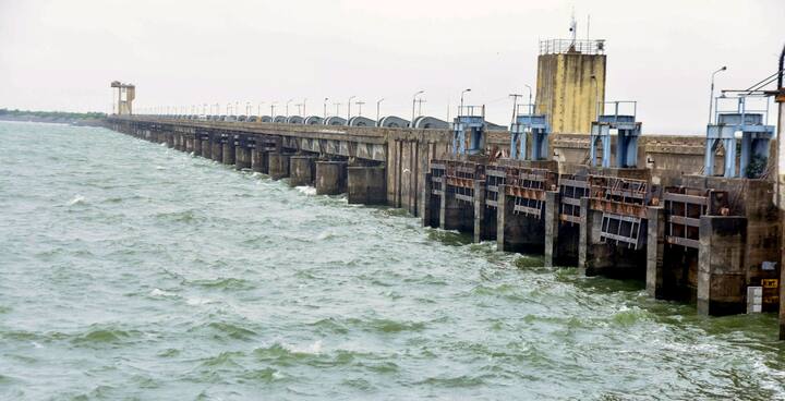 The floodgates of the Sriram Sagar Project reservoir on the Godavari River, in the Nizamabad district, of Telangana were opened on Monday, following a rise in the water level of the Godavari River due to monsoon rains. (Image Source: PTI)